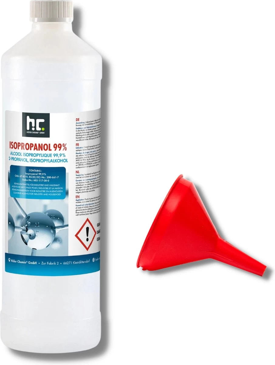 Isopropyl Alcohol - Isopropanol - IPA - Isopropyl - 99,9% Zuiver - 1000ml - Inclusief Trechter 3 Isopropyl Alcohol - Isopropanol - IPA - Isopropyl - 99,9% Zuiver - 1000ml - Inclusief Trechter
