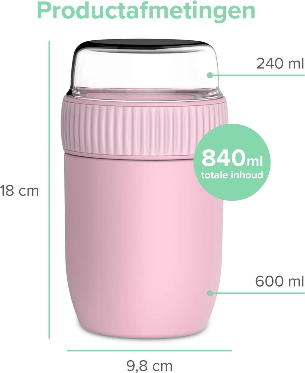 Coninx Thermos Lunchbox - Muesli Beker To Go - Isoleer Lunchpot - Yoghurtbeker To Go - Mueslibeker 840ml (600ml+240ml) - RVS / Roze 5 Coninx Thermos Lunchbox - Muesli Beker To Go - Isoleer Lunchpot - Yoghurtbeker To Go - Mueslibeker 840ml (600ml+240ml) - RVS / Roze - Afbeelding 3