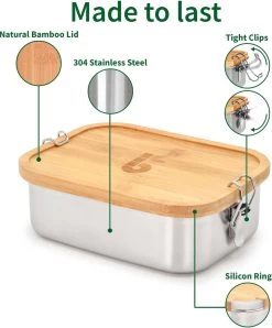 Bamboe Lunch Box 1400 Ml | Broodbox | Ecologisch | Roestvrijstalen Lunchbox | Bentobox No Leak | Smaakloos | Bamboe Grote Broodtrommel | Lunchbox Volwassenen | Lunchbox RVS Bamboe | Bambaw -Huishoudproducten Verkoop 996x1200 3
